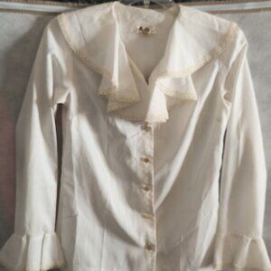 VINTAGE Ivory Blouse with Buttons and Ruffles, Size Small